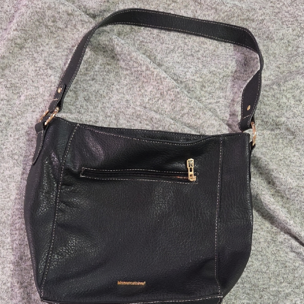 Minnetonka Black Shoulder Bag with Gold Accents